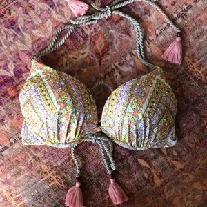 Victoria’s Secret Paisley Rhinestone Padded Tassel Bikini Top | Size S